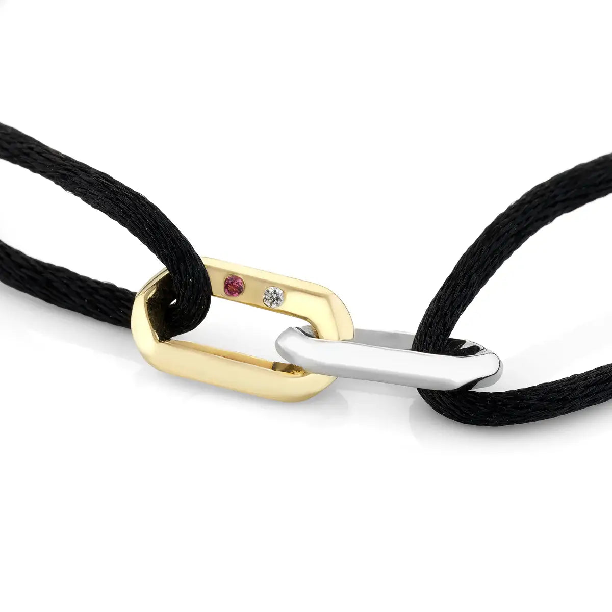 Bracelet with black cord and 18ct gold clasp with birthstones