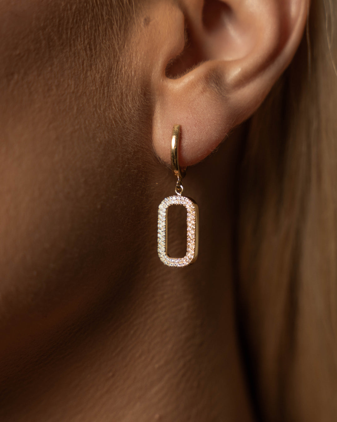 Close-up of Niamh earrings showcasing certified diamond details, designed in solid 18ct gold for an elegant look.