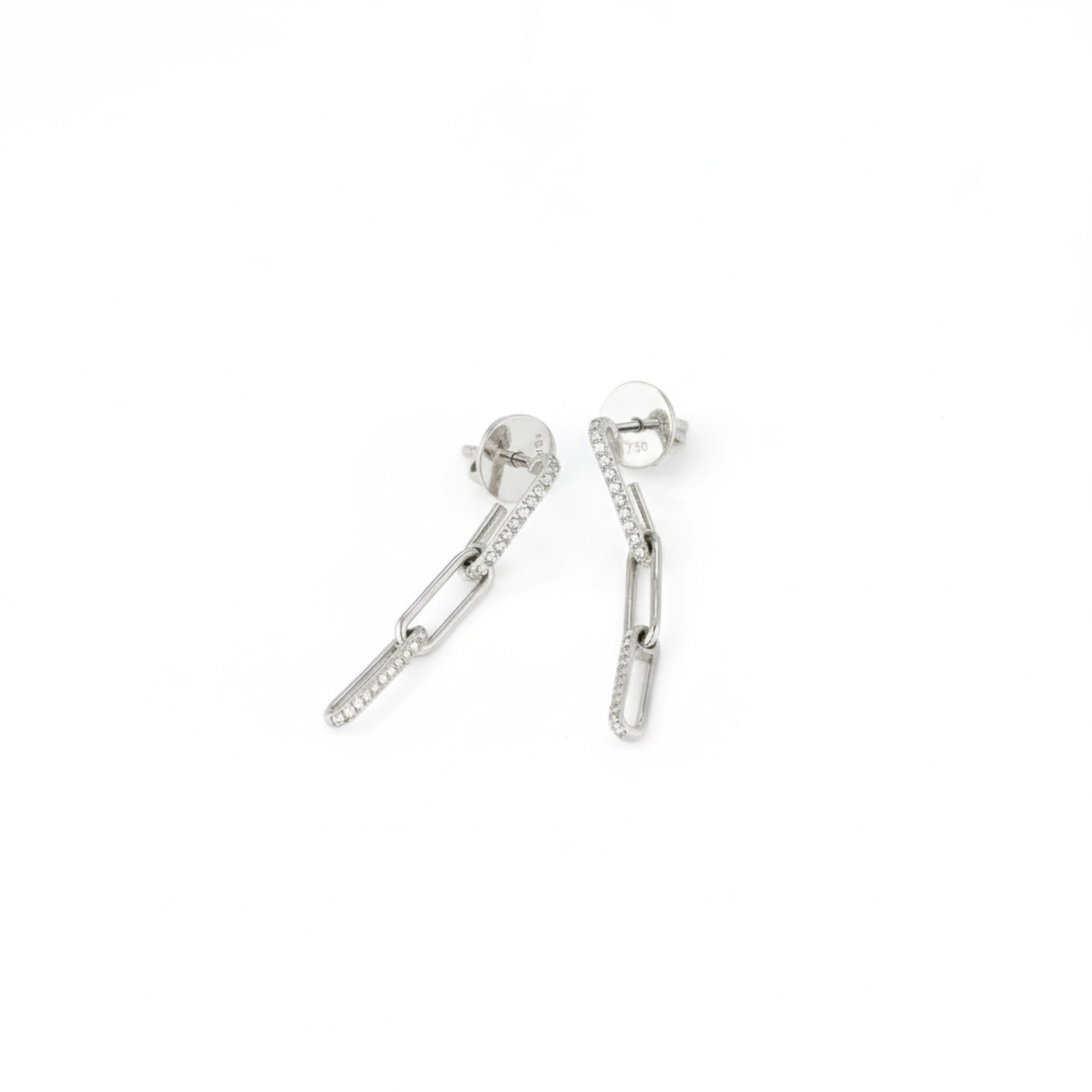 Petite chain link diamond earrings in solid white gold featuring certified diamonds set in 18ct gold