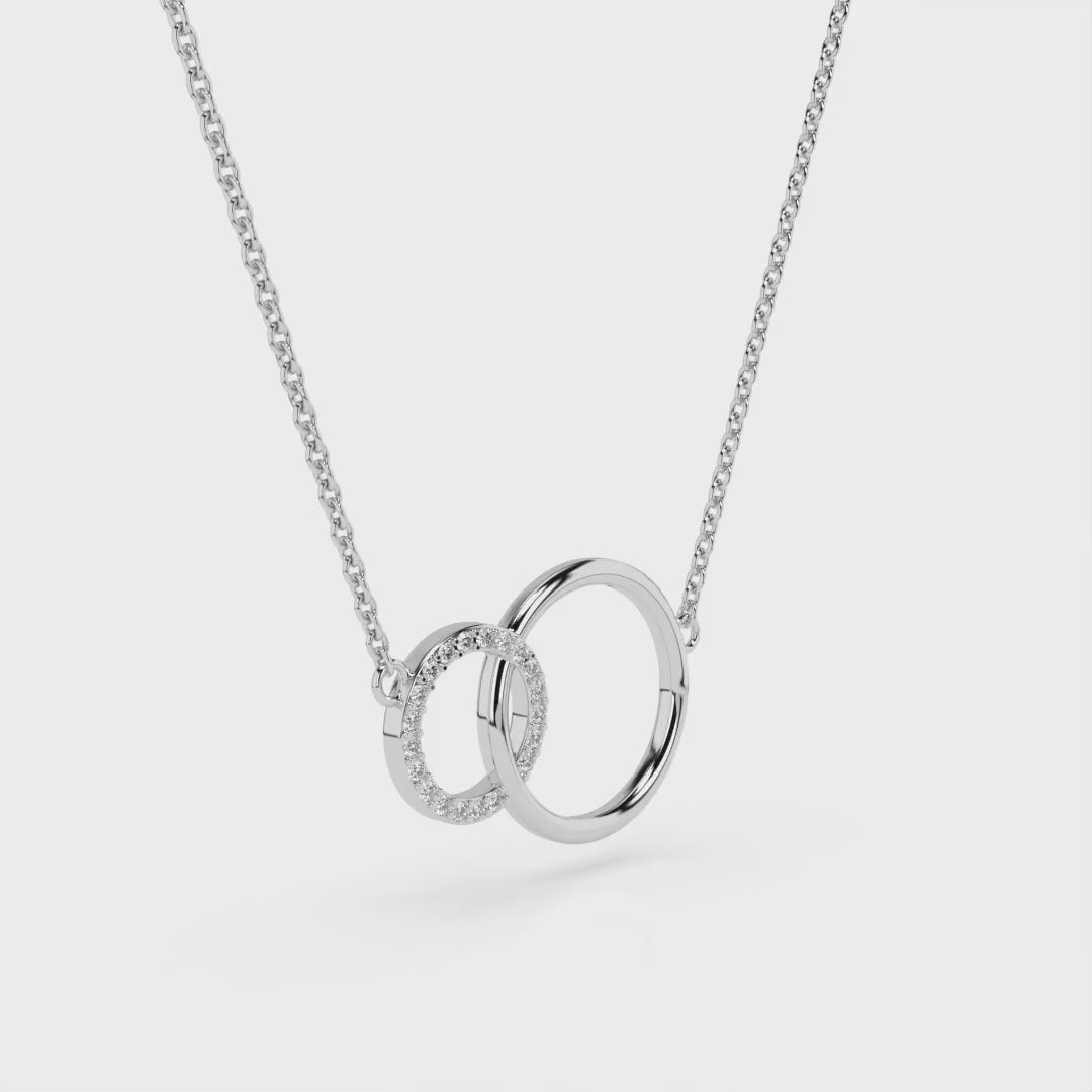 Circle and Sparkle Necklace with interlocking circles and certified diamonds showcasing elegance and style.
