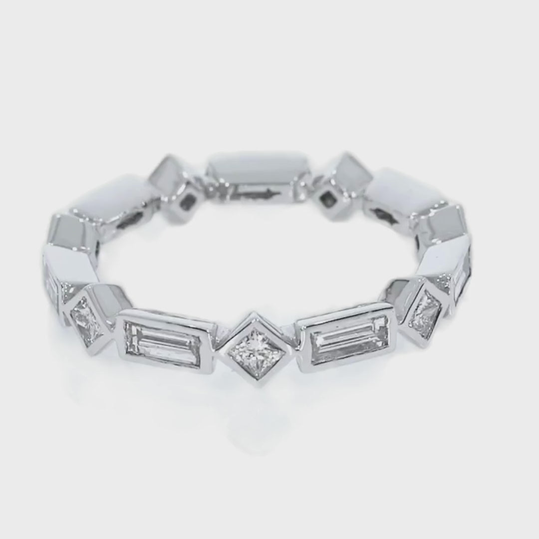 A crisp modern Baguette bezel ring video with 1.35cts of princess and baguette cut certified natural diamonds.