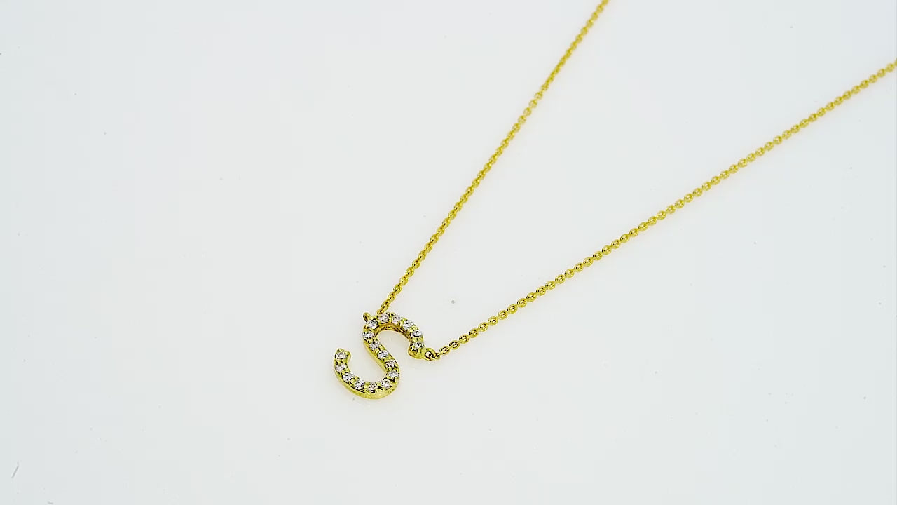 Single Love Letter Necklace in gold with sparkling diamonds on a fine link chain.