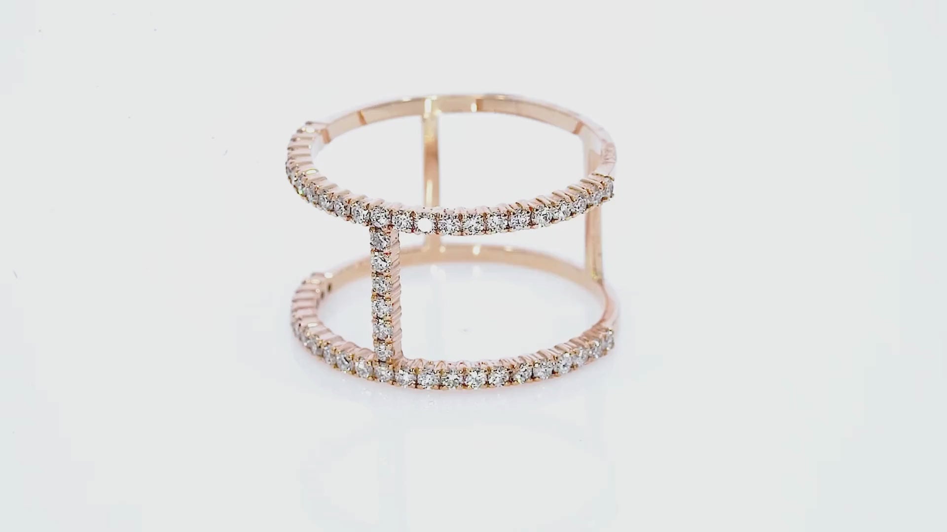Stunning H design ring with 0.62cts of round brilliant cut diamonds, rose gold colour set in 18ct gold.