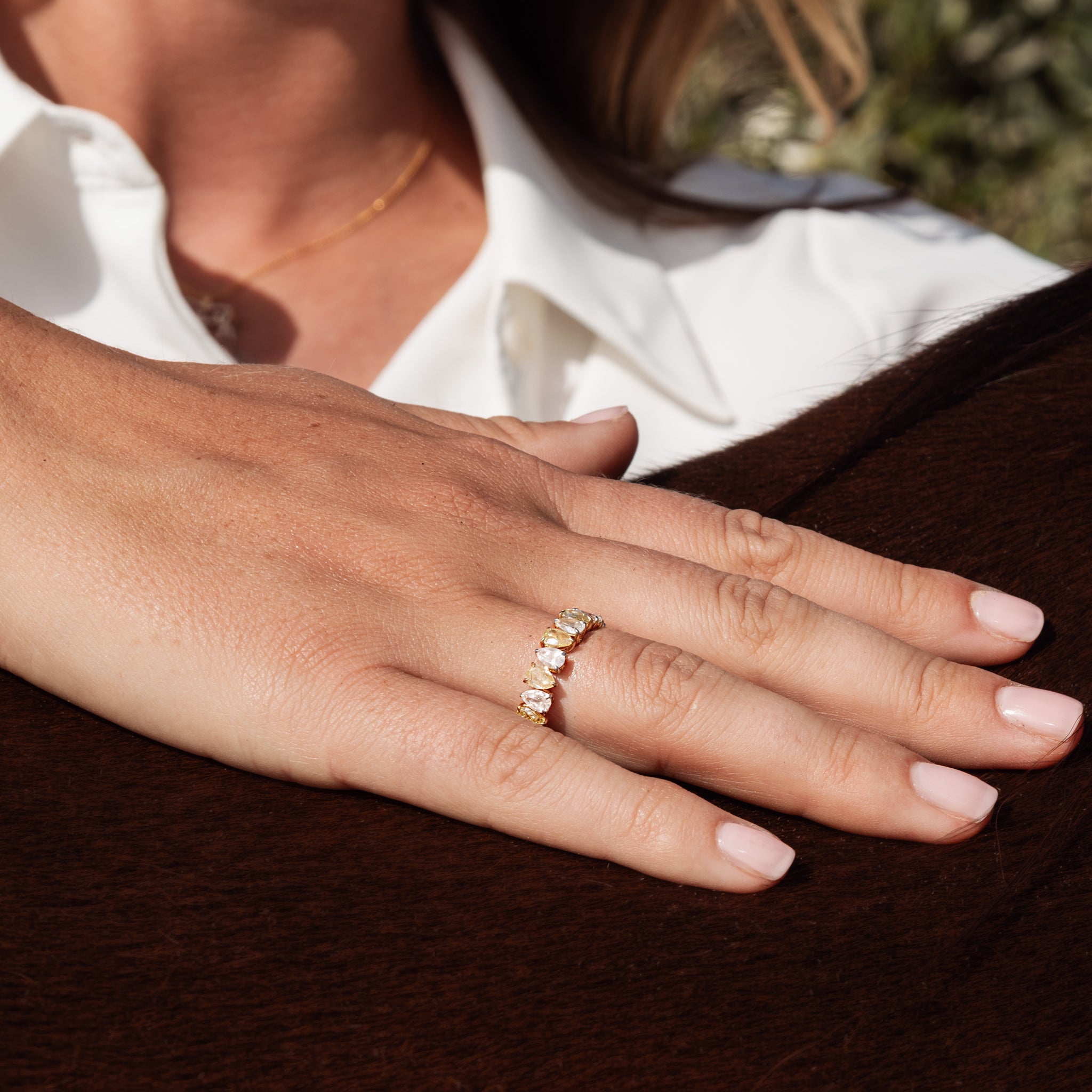 Yellow & White Pear Shape Diamond Eternity Ring