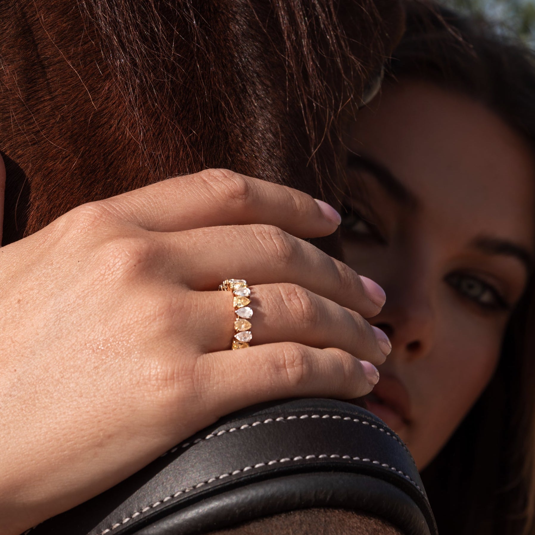 Yellow & White Pear Shape Diamond Eternity Ring