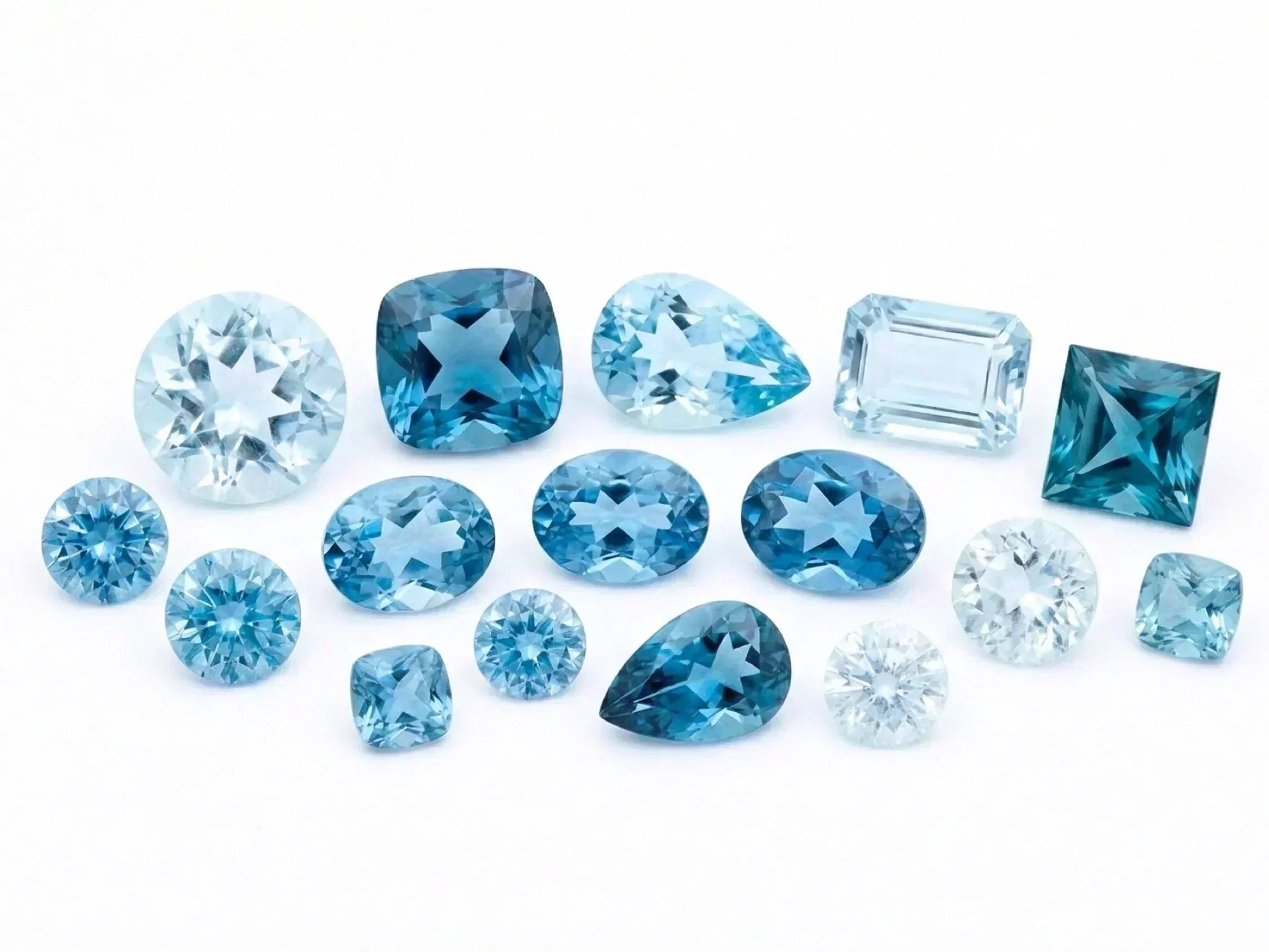 Various aquamarine gemstones showcasing the beauty of the March birthstone aquamarine.