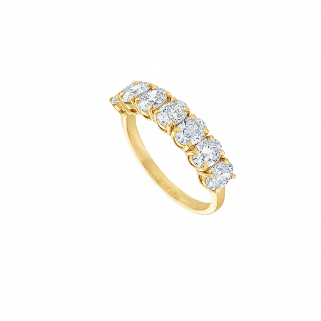 Eternity ring with clear diamonds on a white background