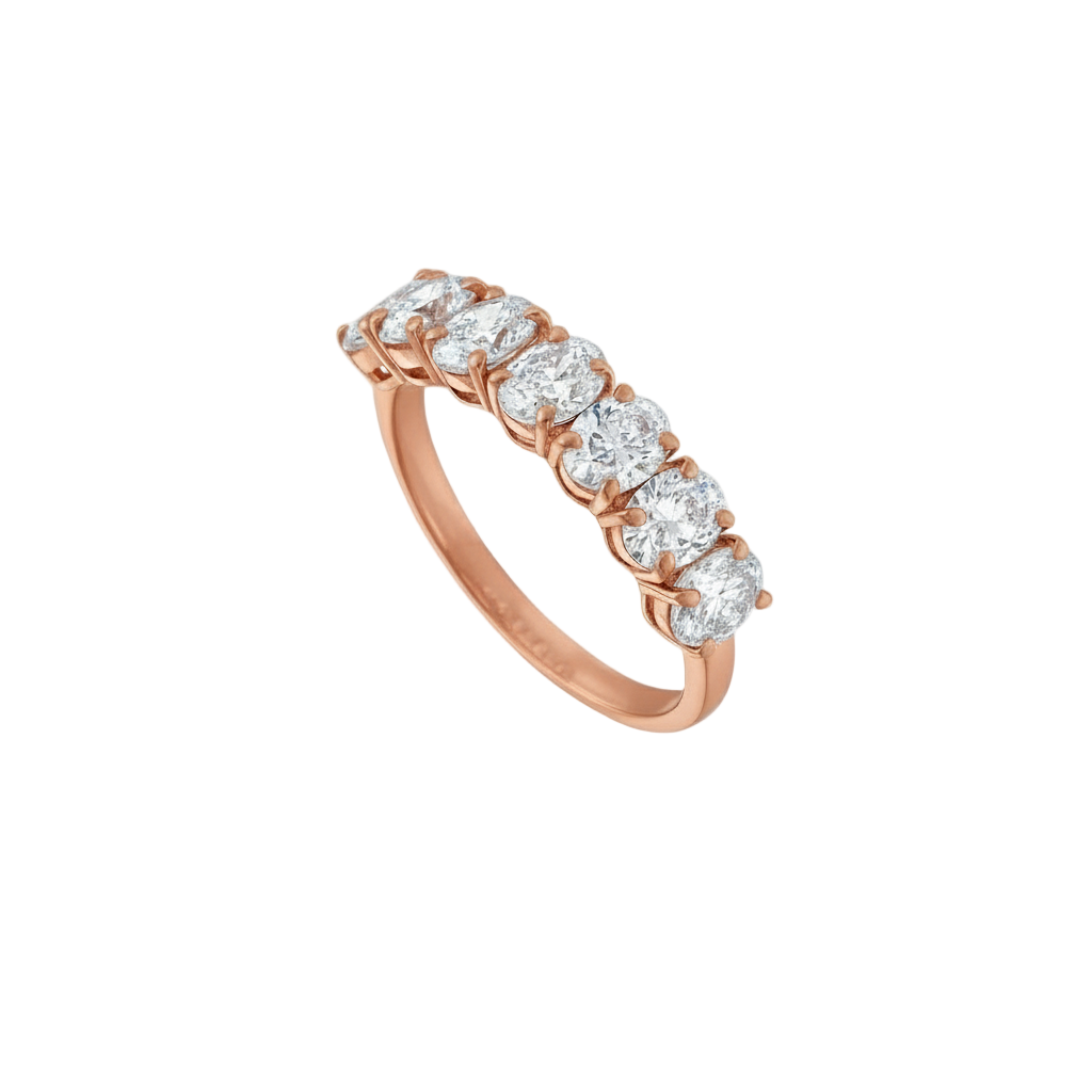 Seven stone oval certified diamond ring rose gold colour, showcasing exquisite craftsmanship and brilliant sparkle.