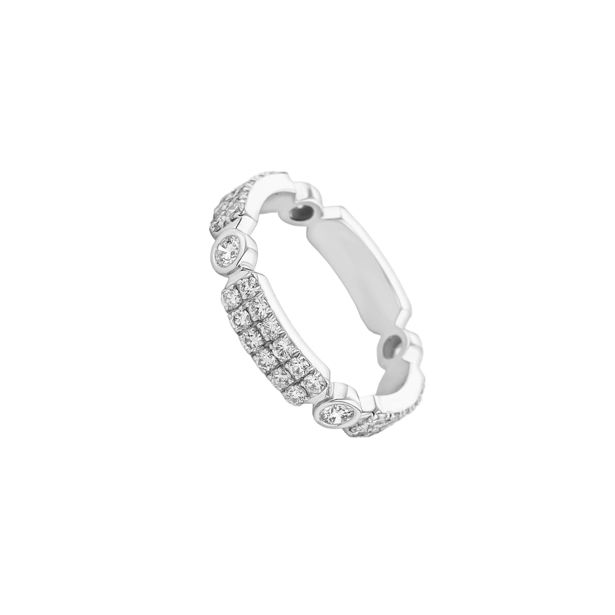 Contemporary diamond band with alternating pavé and bezel set diamonds