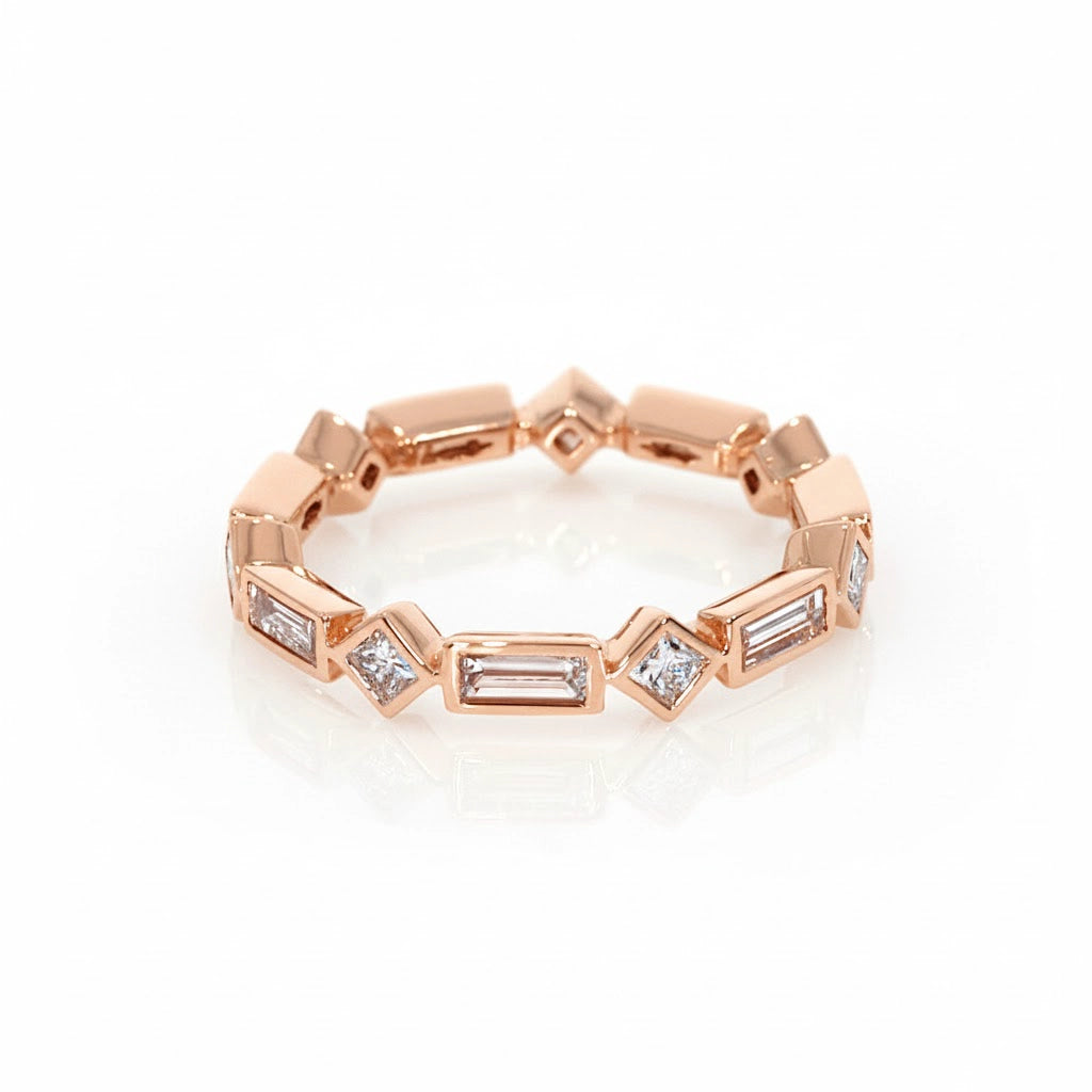 Bezel Set Baguette and Princess Cut Eternity Ring