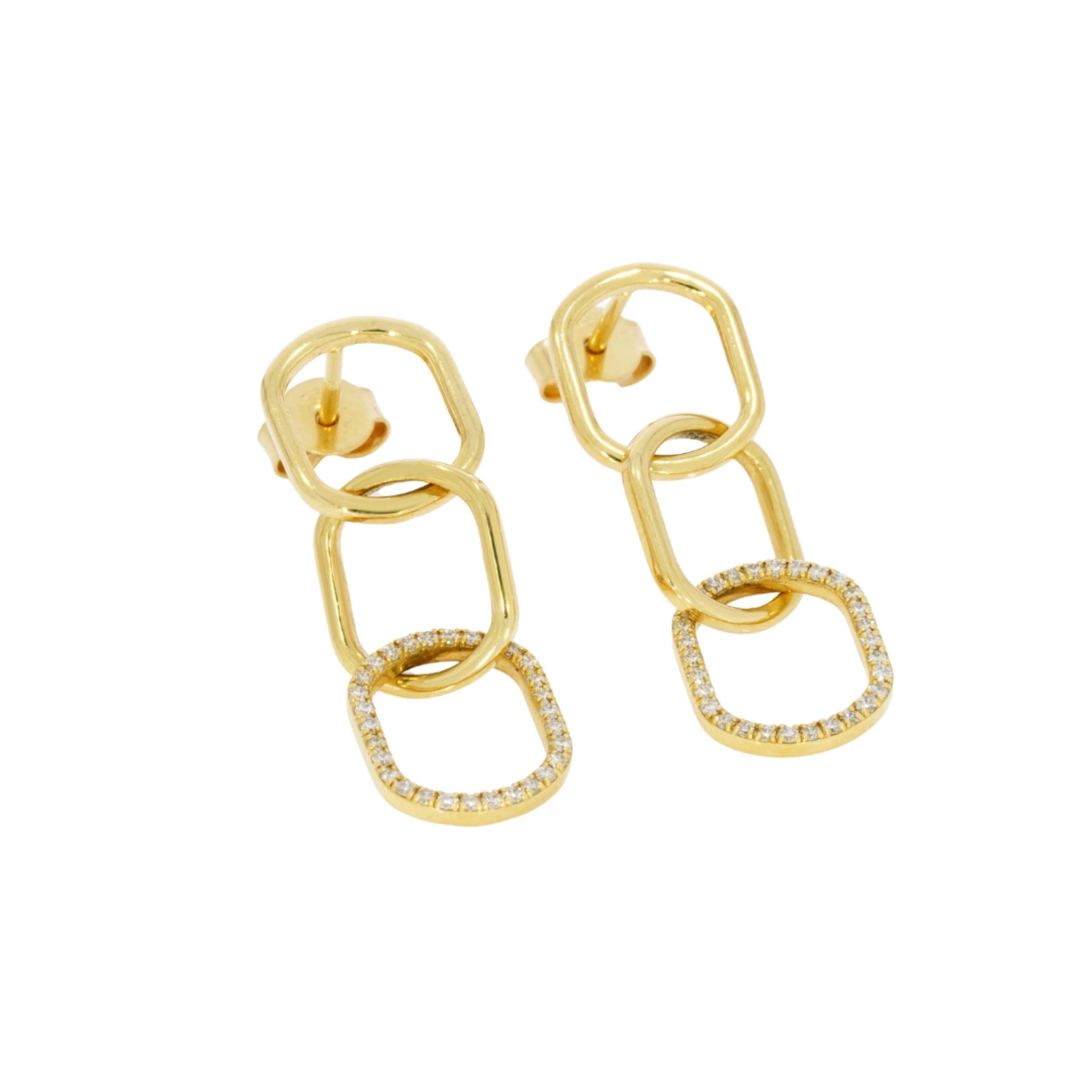 Large chain link diamond earrings featuring certified diamonds in solid gold setting with post and butterfly backs.