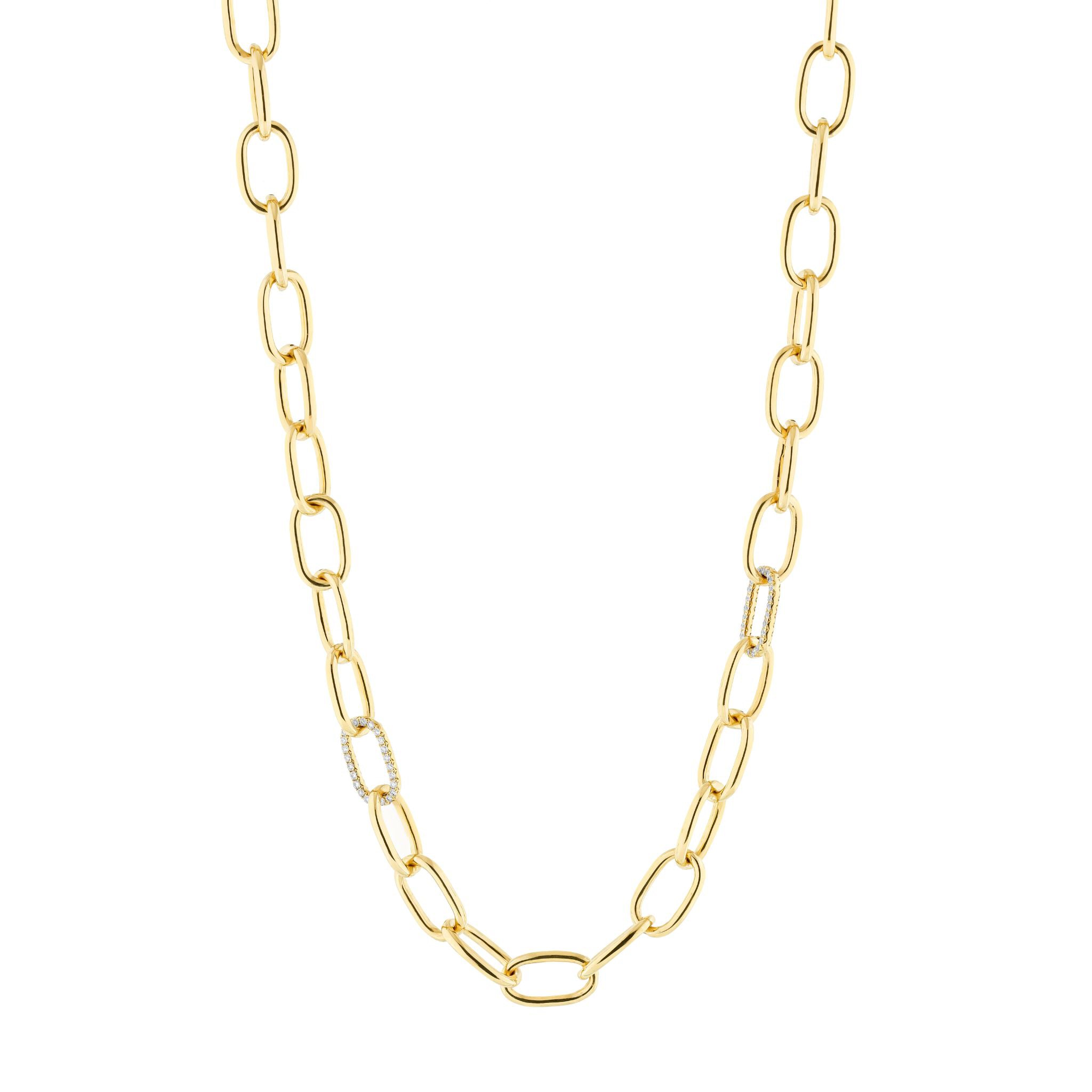 Gold chain necklace on two set of diamond links