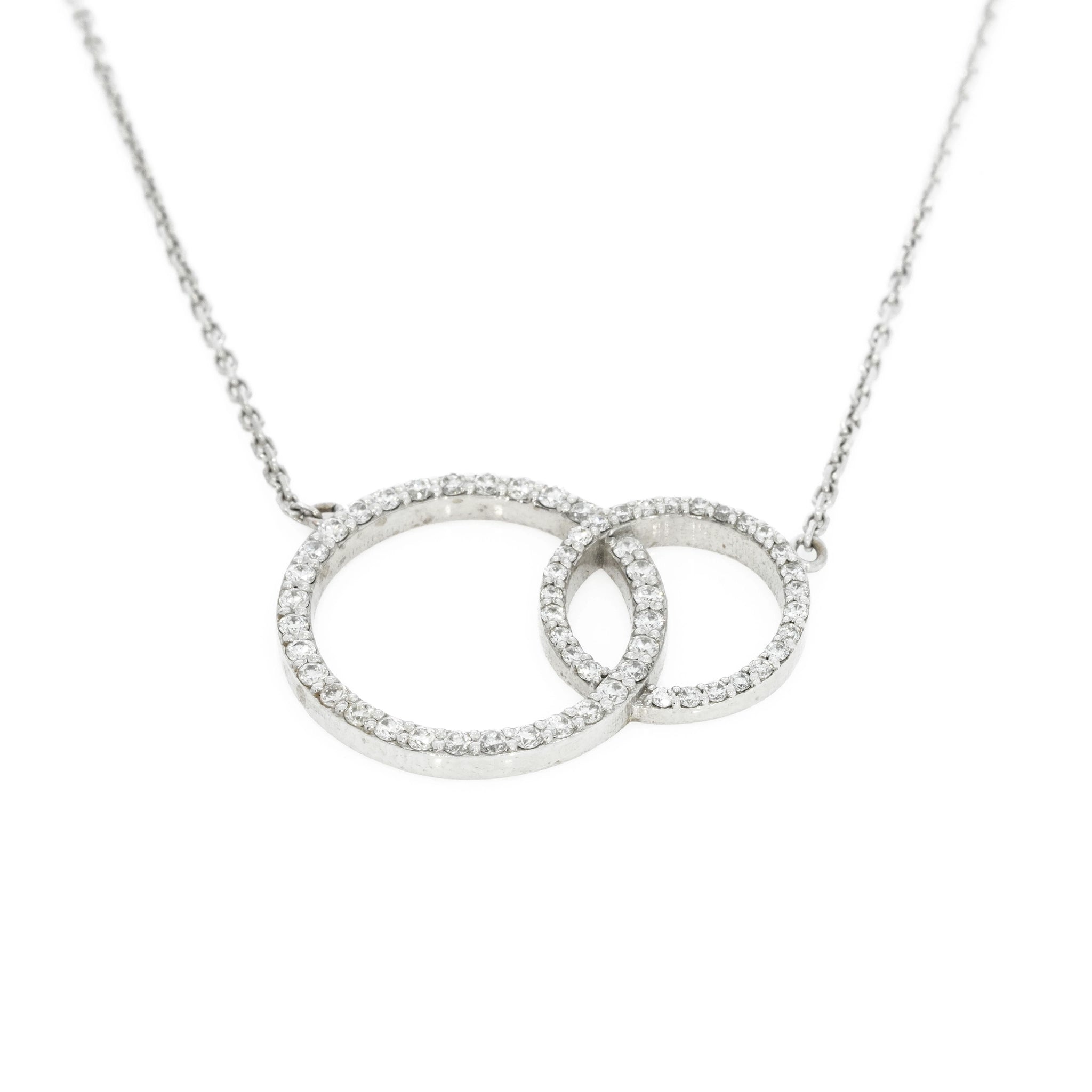 Duo Circle of Life necklace featuring interlocking certified diamond circles set in 18ct gold on an 18 inch chain
