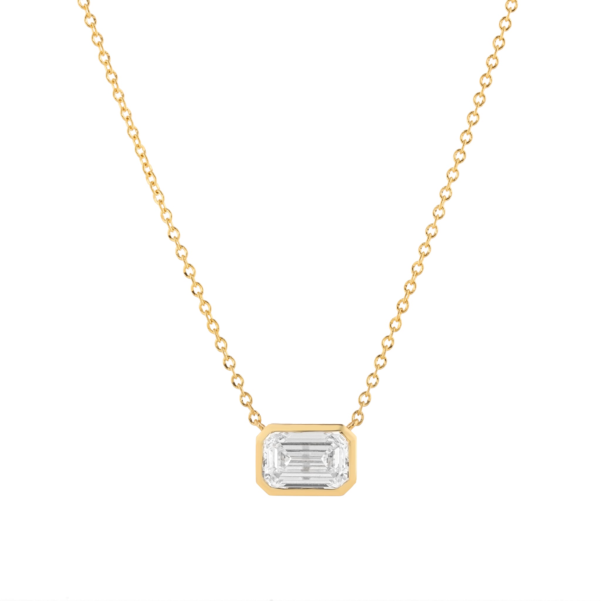 Bezel Set Emerald Diamond Necklace
