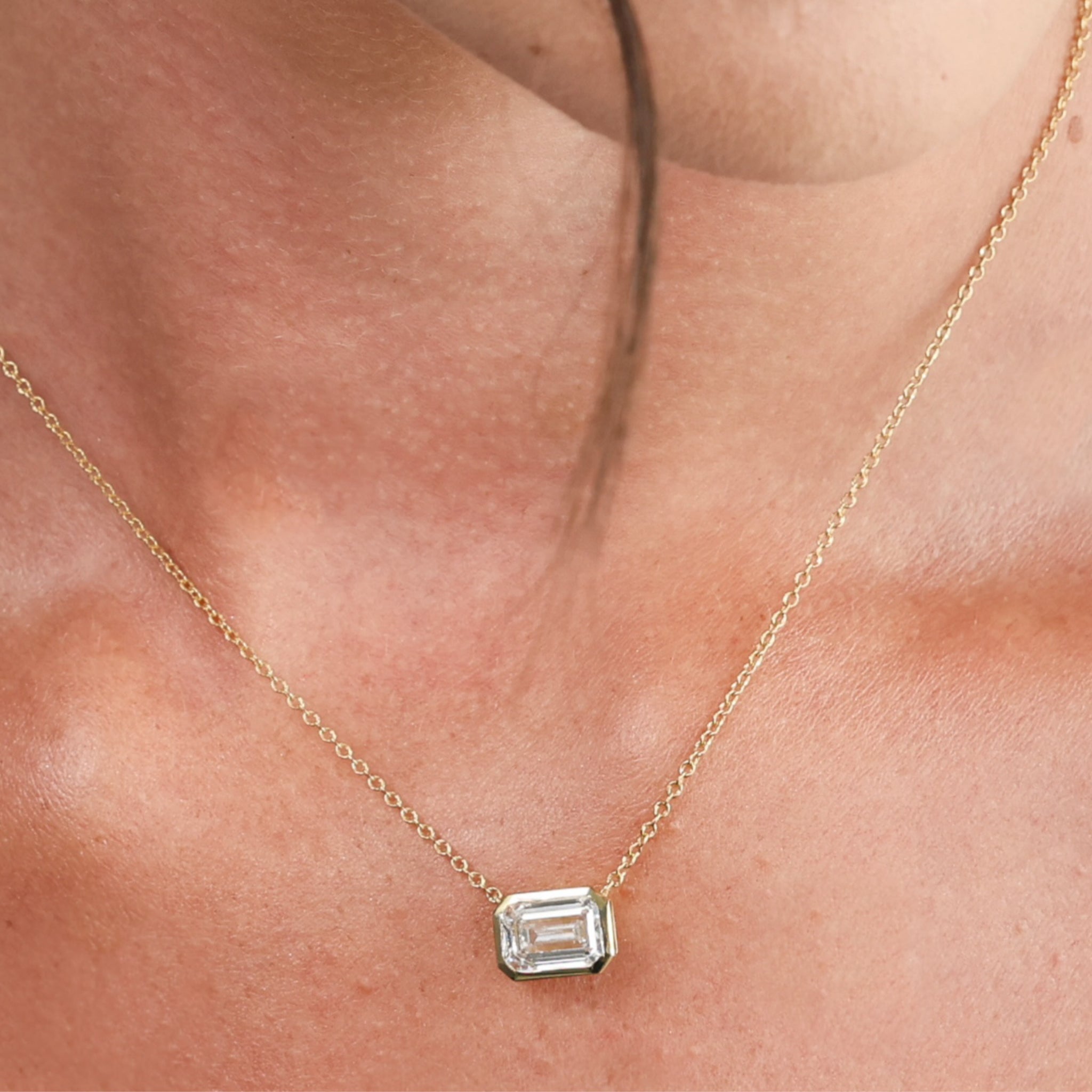 Bezel Set Emerald Diamond Necklace