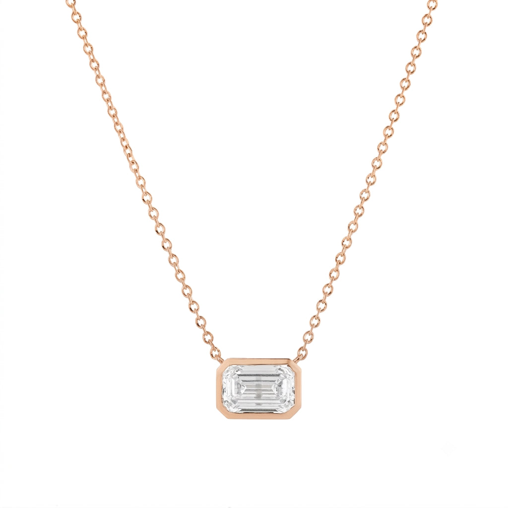 Bezel Set Emerald Diamond Necklace