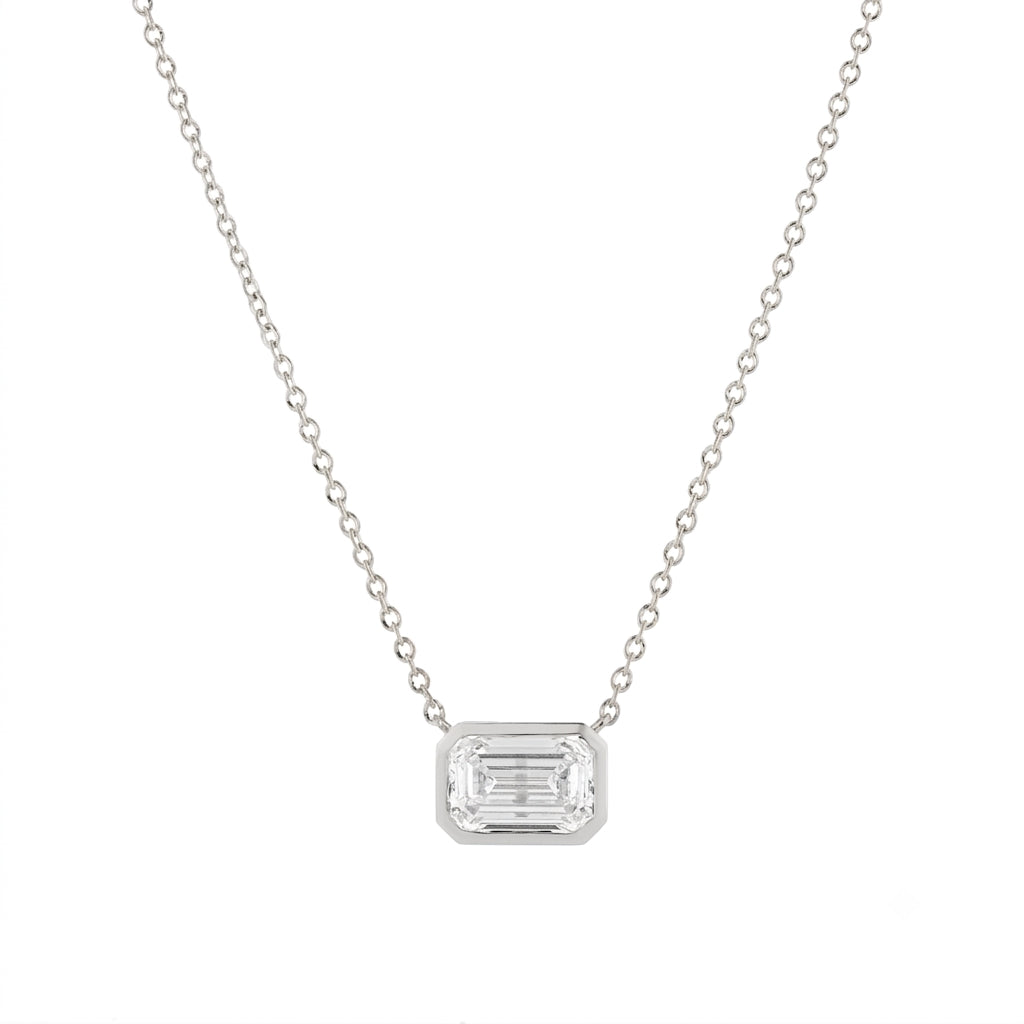 Bezel Set Emerald Diamond Necklace