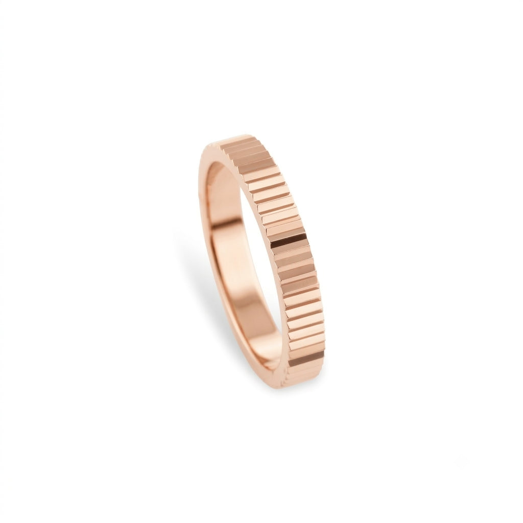 Fluted Wedding Band in 18ct Rose Gold showcasing a refined fluted texture, ideal for pairing with a diamond ring.