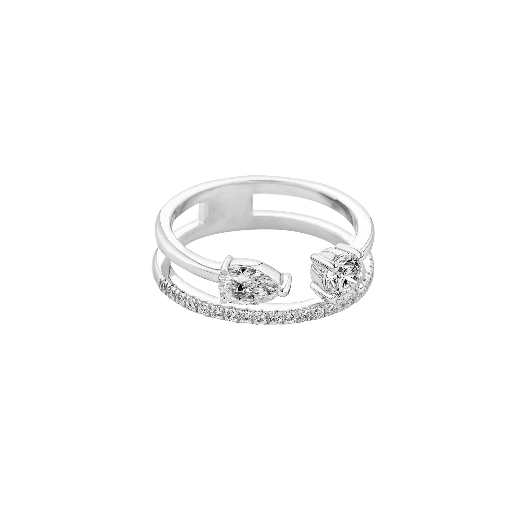 White gold ring with certified diamonds on a white background
