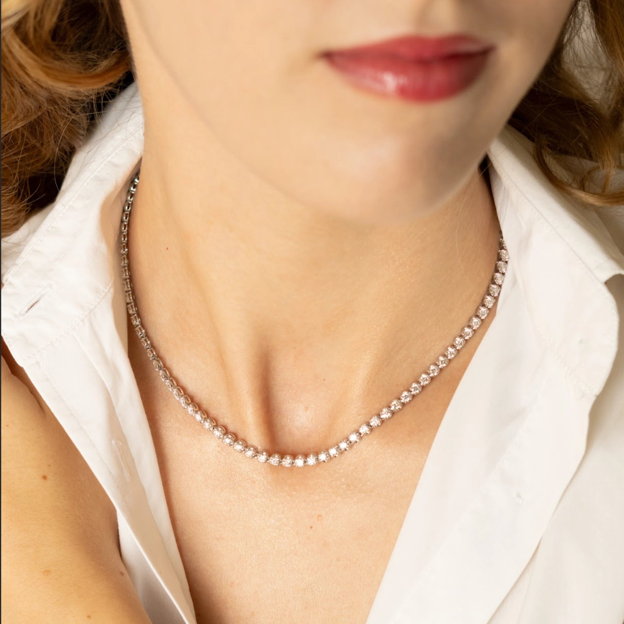 Elegant half diamond tennis necklace showcasing certified diamonds, perfect for layering with other jewellery.