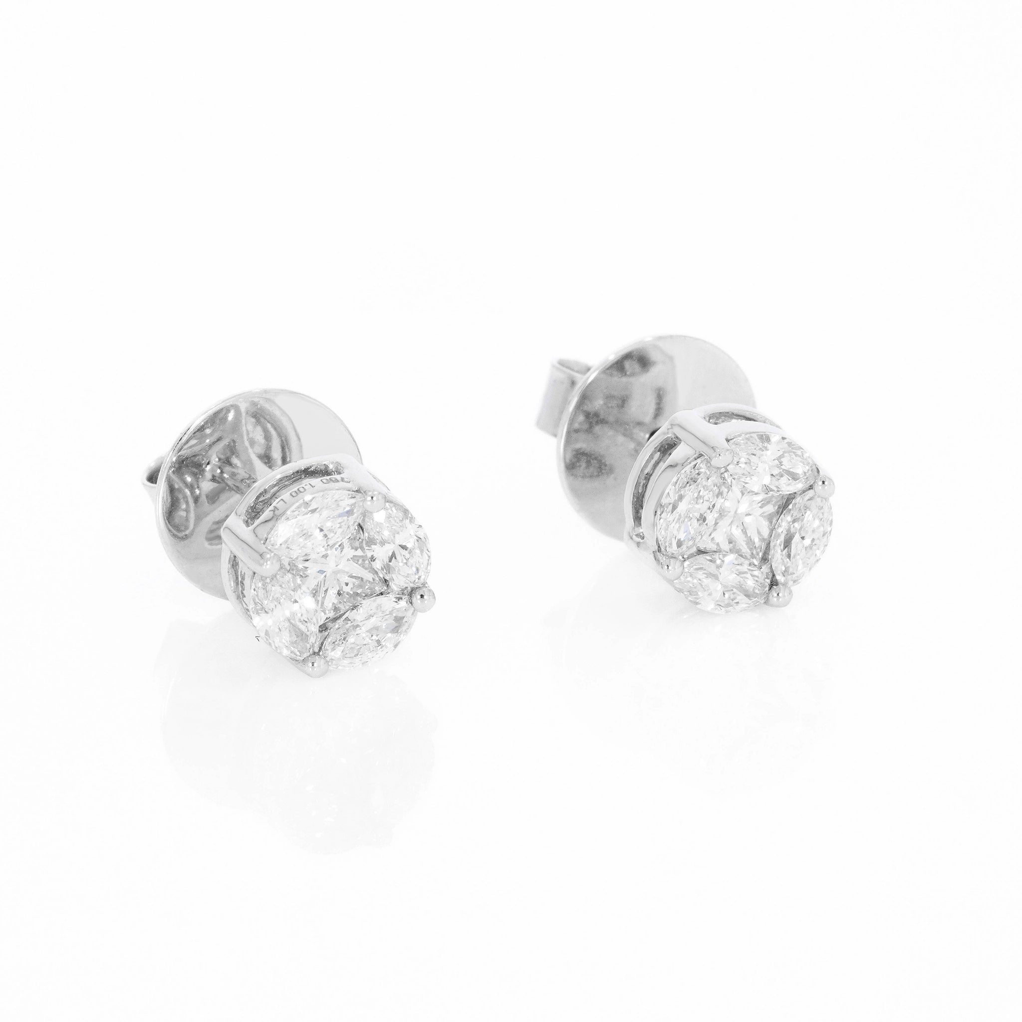 Illusion stud earrings featuring certified diamond earrings in 18ct gold for a sophisticated everyday look.
