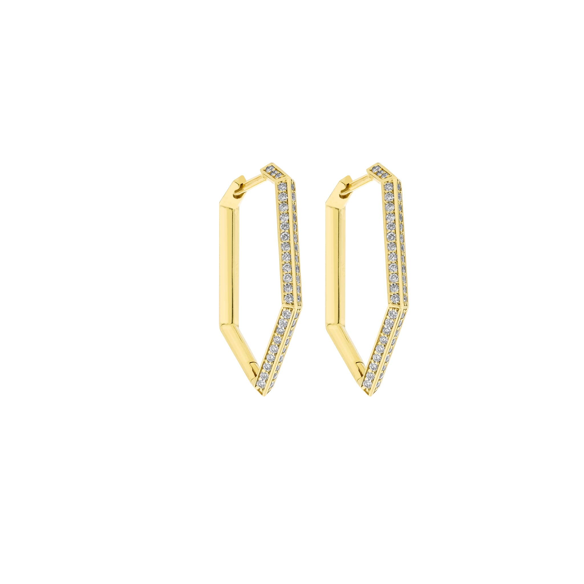 Gold hoop earrings with certified diamonds  on a white background