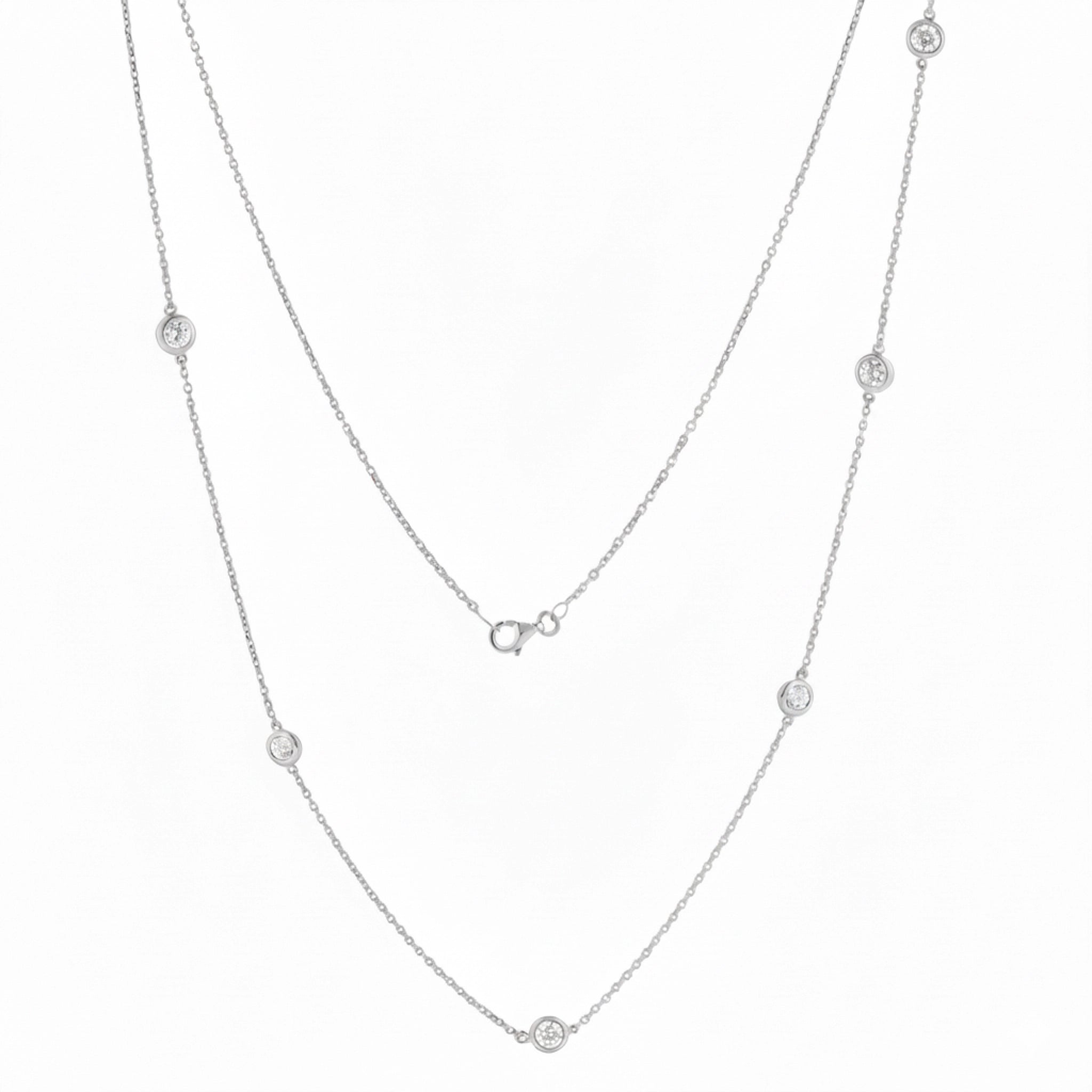 Long Constellation Necklace featuring 13 round brilliant cut diamonds set in 18ct white gold, perfect for layering with other jewellery.