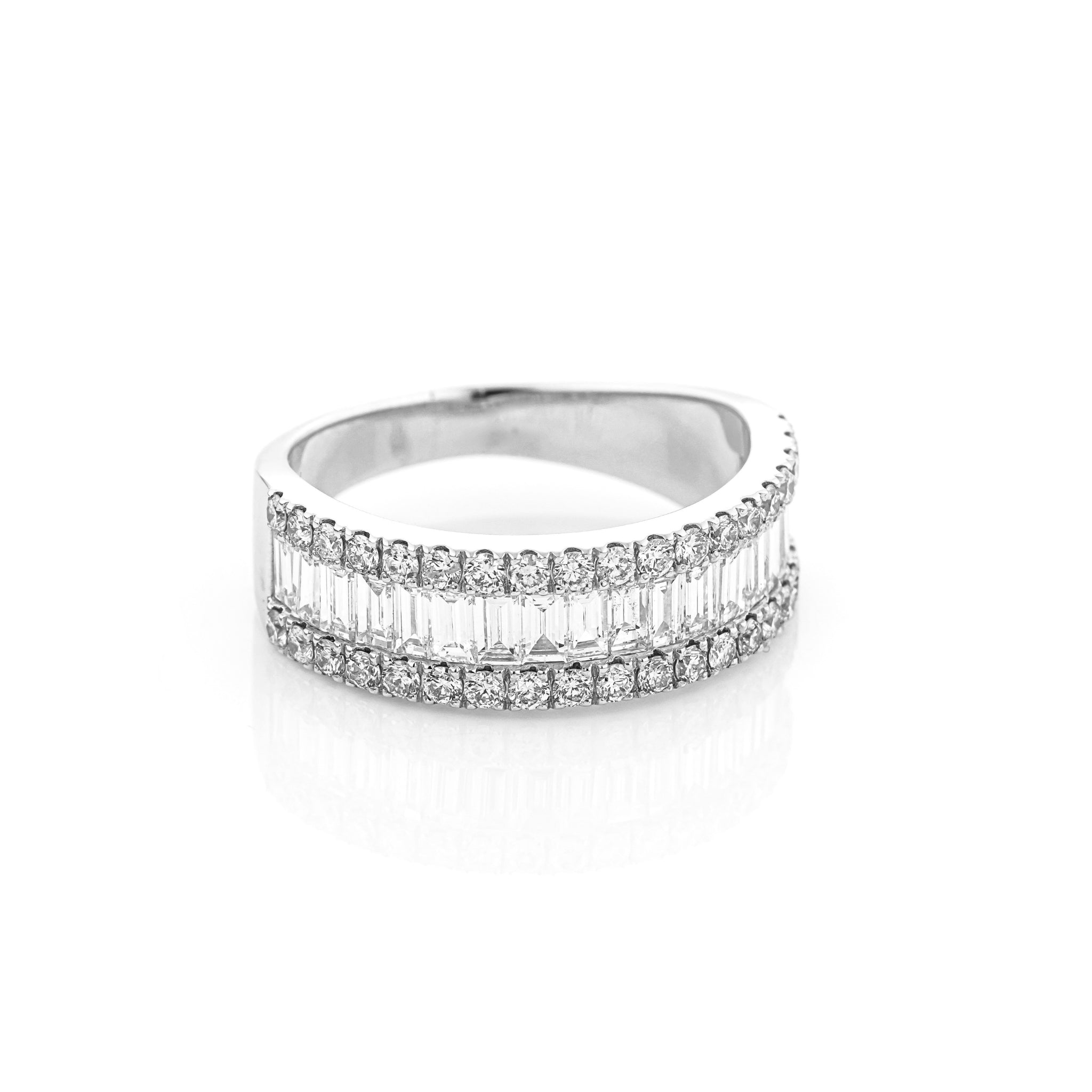Love Eternity ring featuring baguette cut diamonds and brilliant cut diamonds in 18ct gold, ideal for everyday luxury.