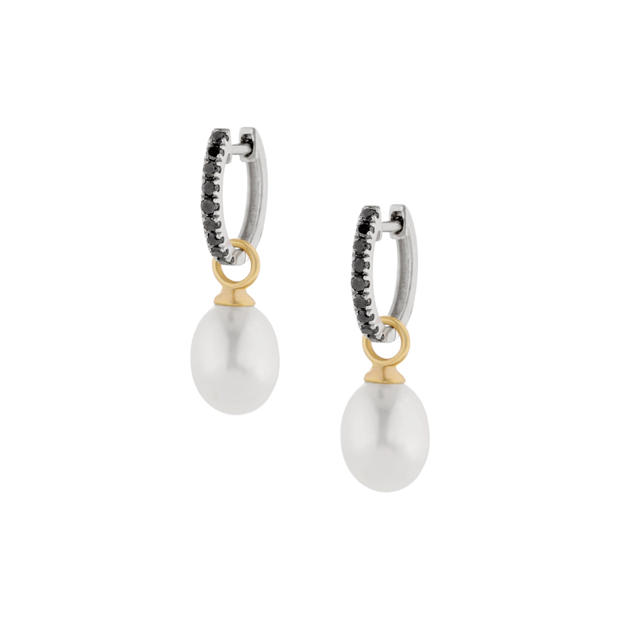 Lucia black diamond and pearl earrings with detachable freshwater pearls in 18ct white gold.