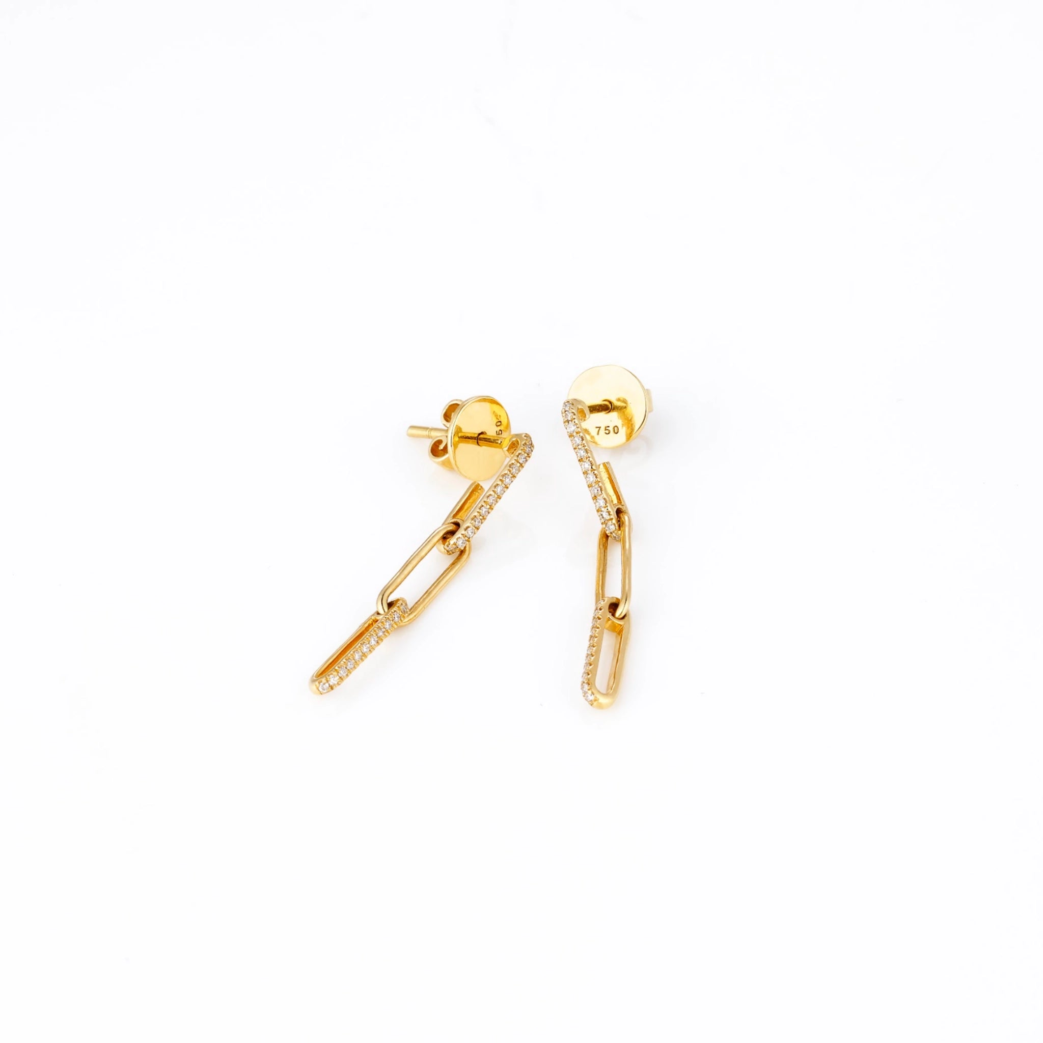Petite chain link diamond earrings featuring certified diamonds set in 18ct gold and traditional post backing.