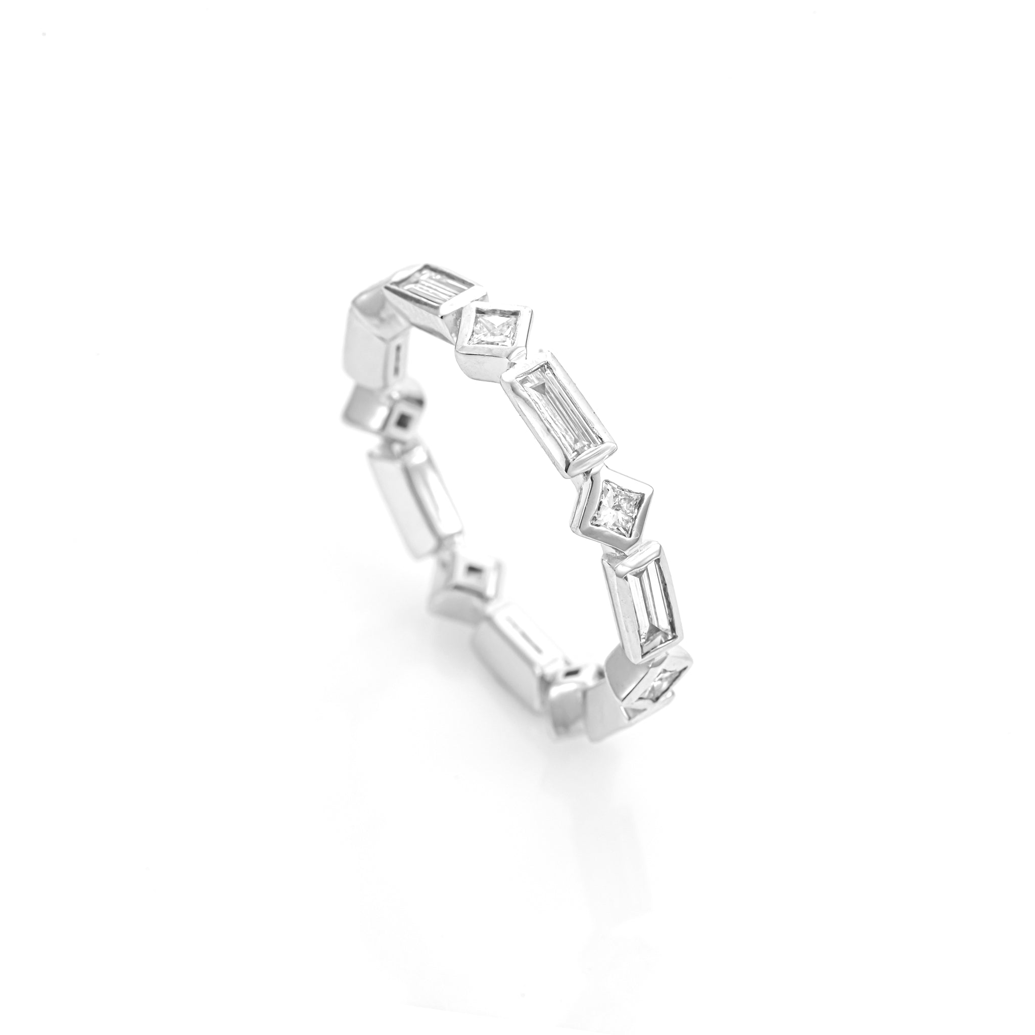Bezel Set Baguette and Princess Cut Eternity Ring