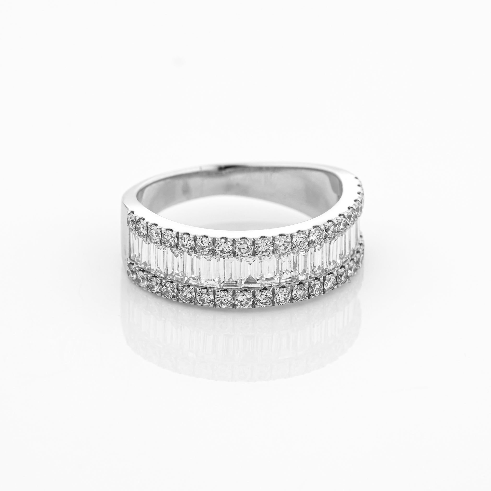 Love Eternity ring featuring baguette cut diamonds and brilliant cut diamonds in 18ct gold, ideal for everyday luxury.