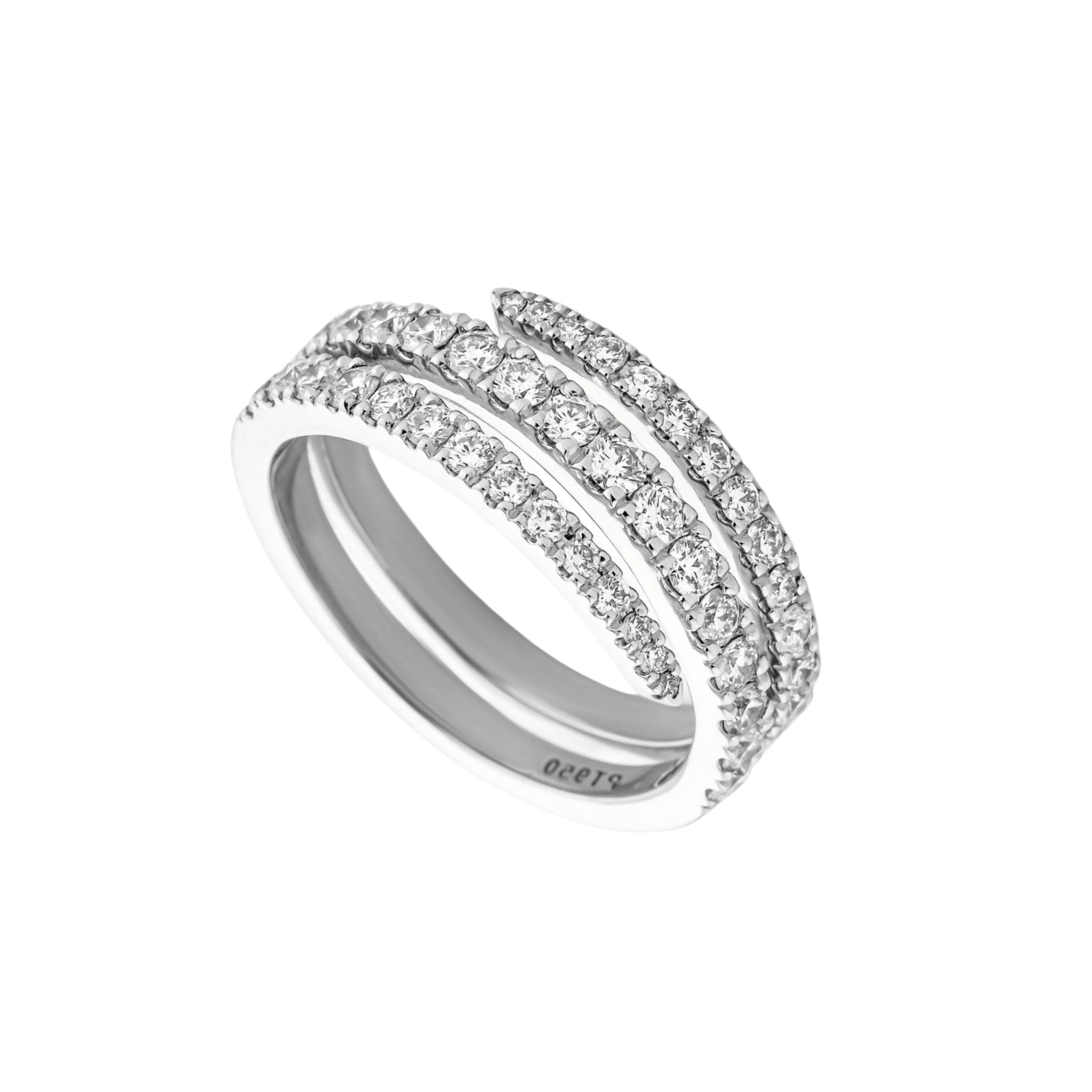 A triple band ring set with pavé diamonds, shown on a plain white background.