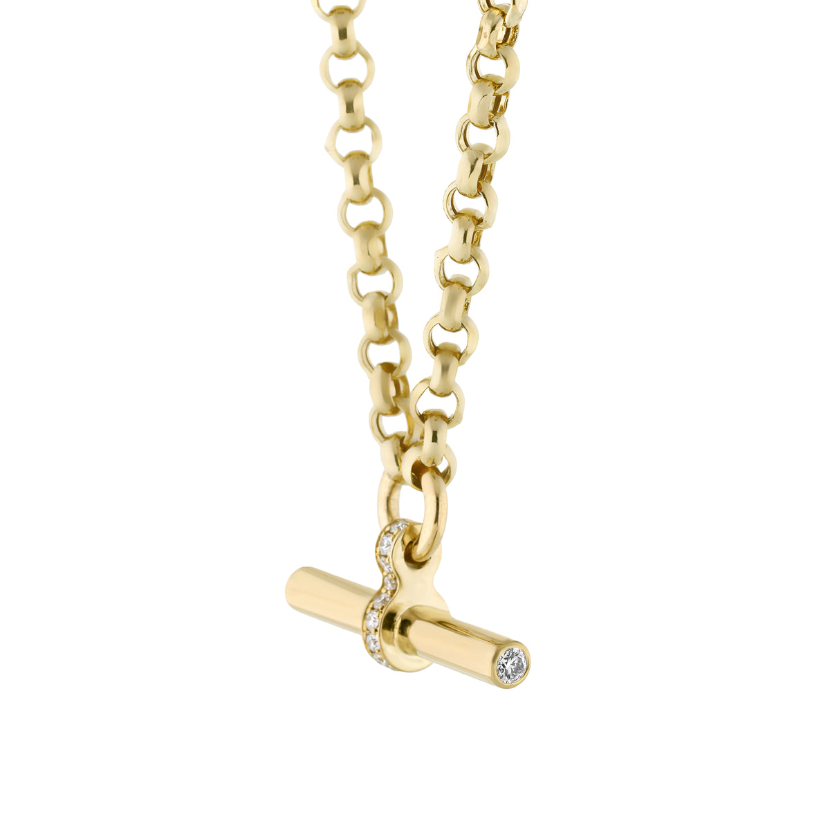 T Bar Necklace with gold chain and pavé diamond detailing, adding elegance to any outfit.