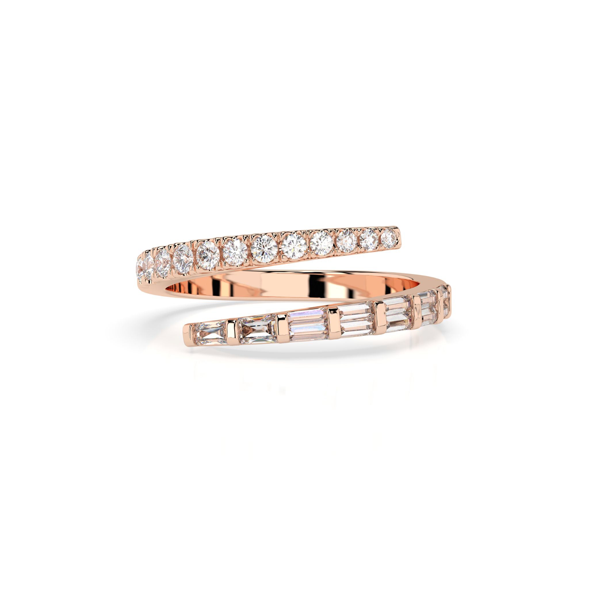 Baguette Wrap Ring with sparkly round brilliant and baguette cut diamonds, set in 18ct rose gold. 
