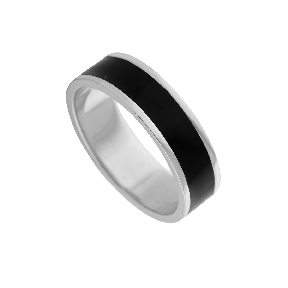 Black Enamel and Platinum Ring