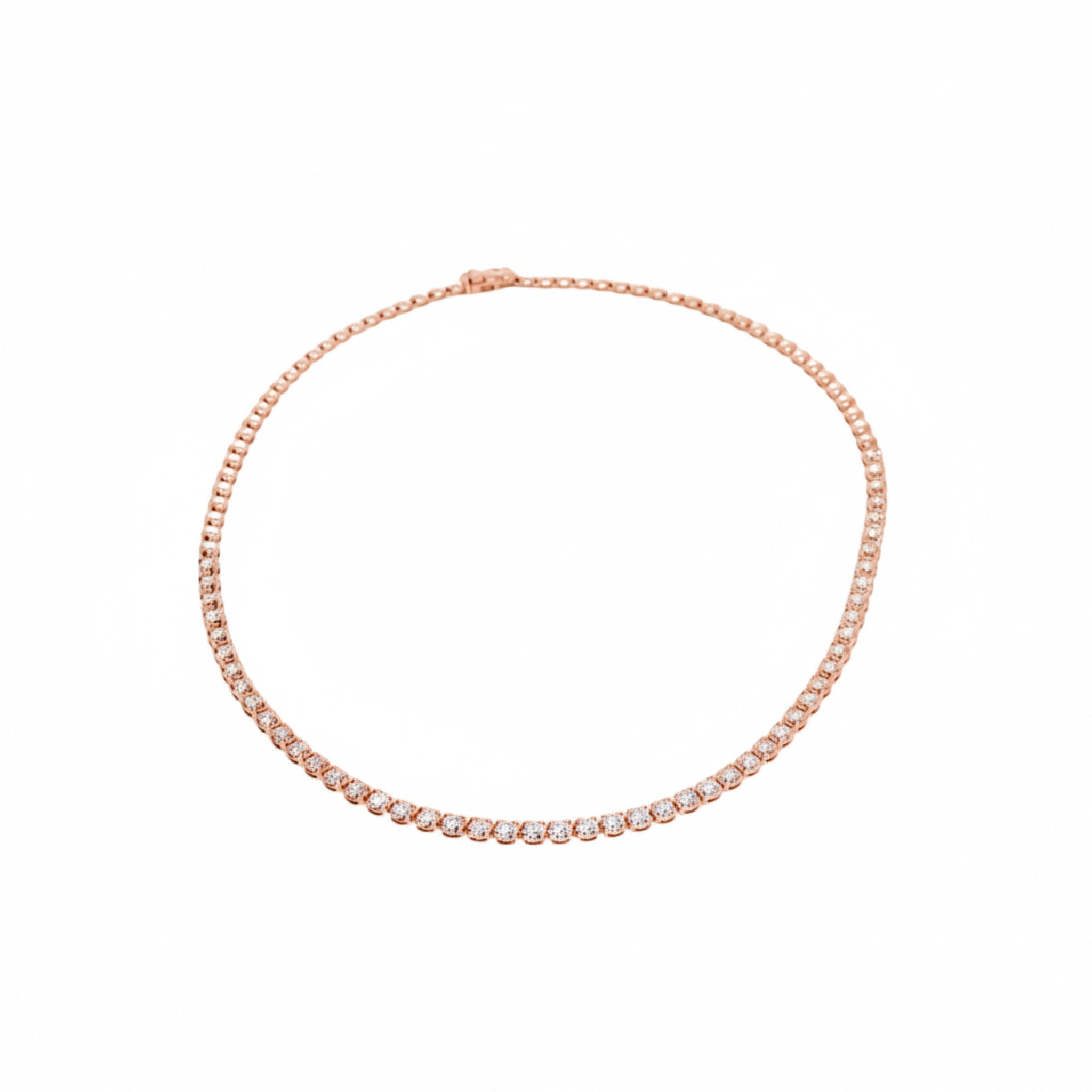 Elegant half diamond tennis necklace featuring certified diamonds set in rose gold for timeless style.