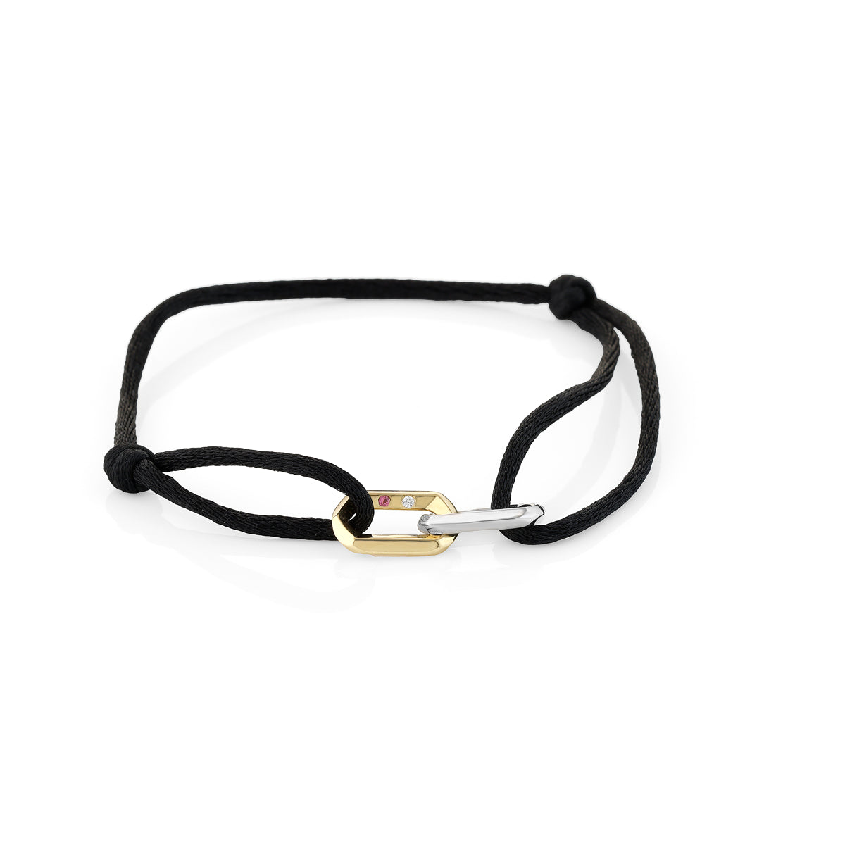 Bracelet with black cord and 18ct gold clasp with birthstones