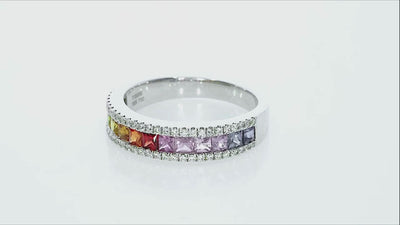 Luxury ring with colourful sapphires and natural round brilliant diamonds for added sparkle., set in 18ct gold.