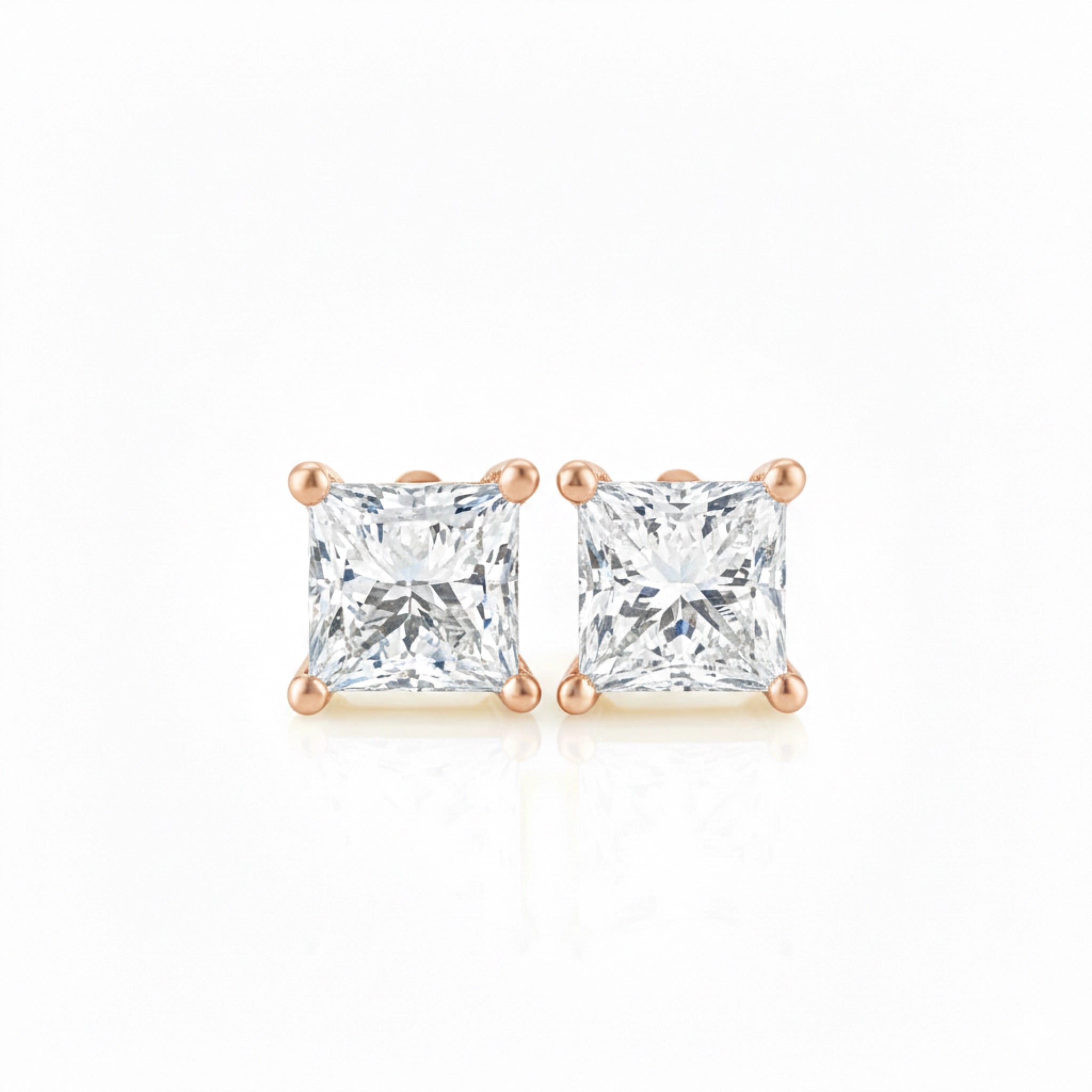 Princess Cut diamond stud earrings rose gold
