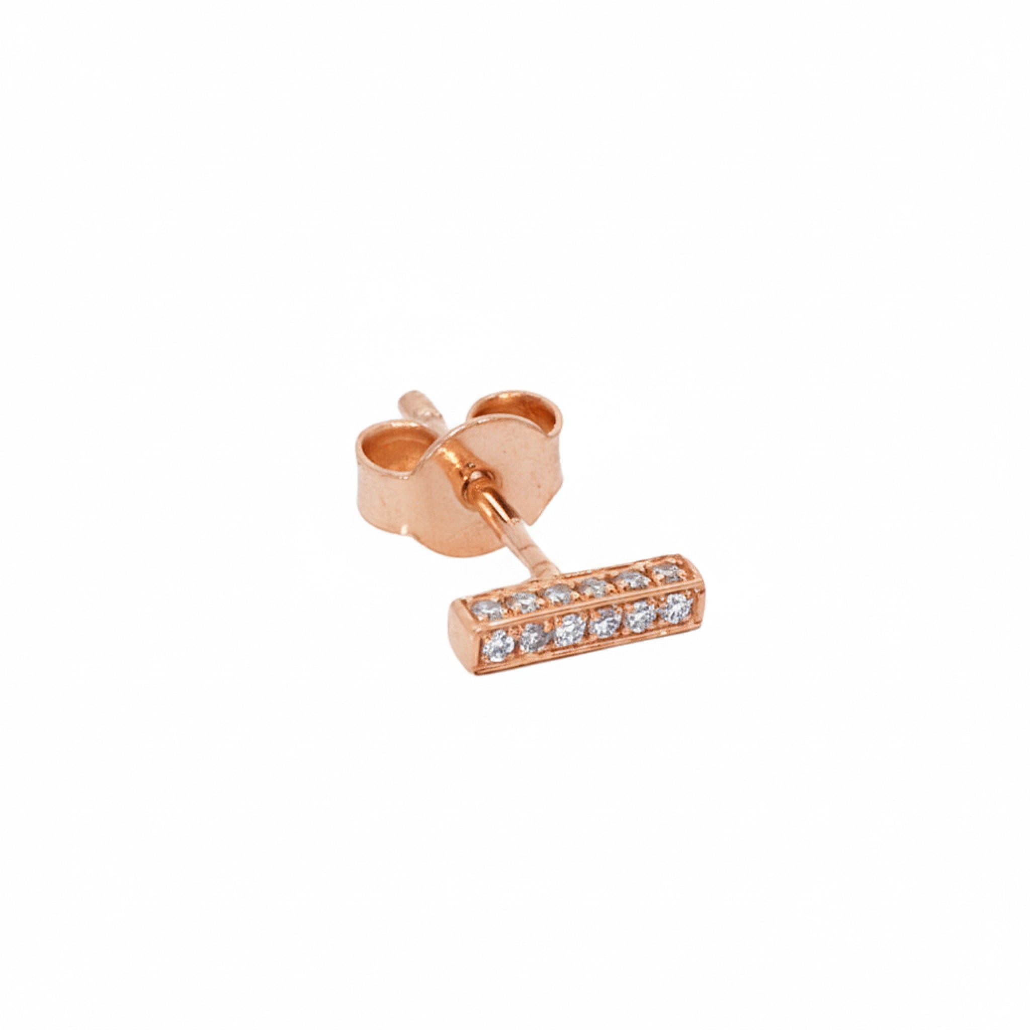 Luxurious small bar earring with certified diamonds in 18ct rose gold. Ideal for stacking or wearing alone.